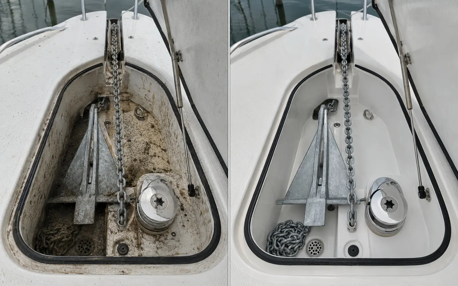 Avant et après le nettoyage d’une baille à mouillage