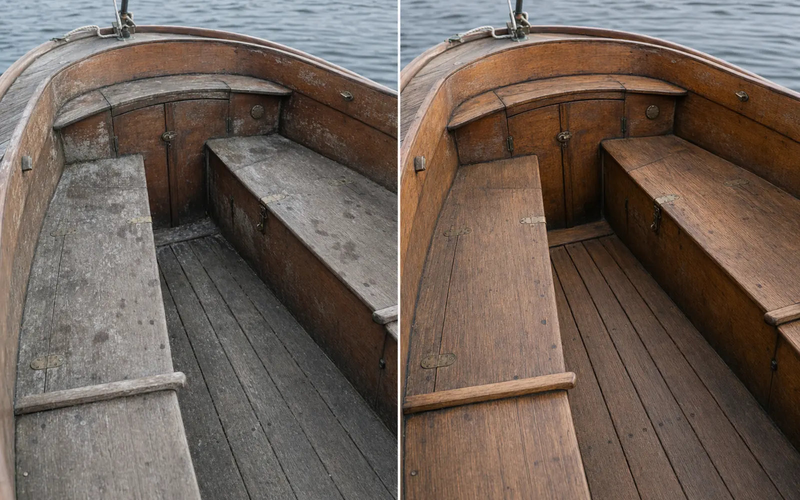 Avant et après l’assainissement d’un cockpit de voilier