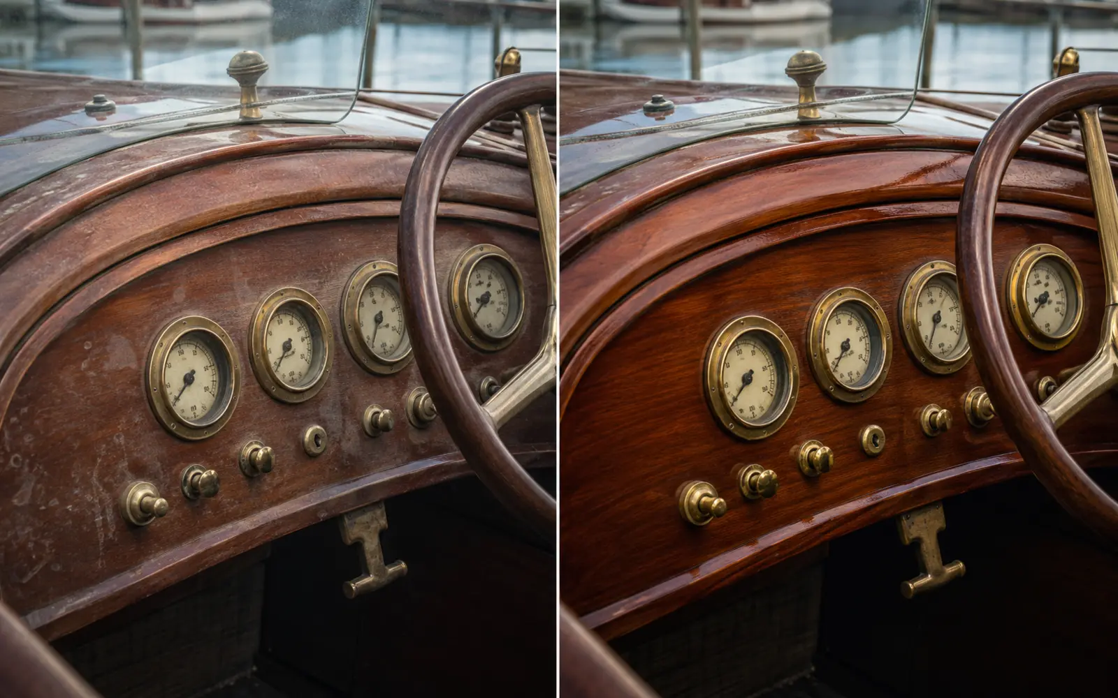 Avant et après le nettoyage d’un tableau de bord ancien