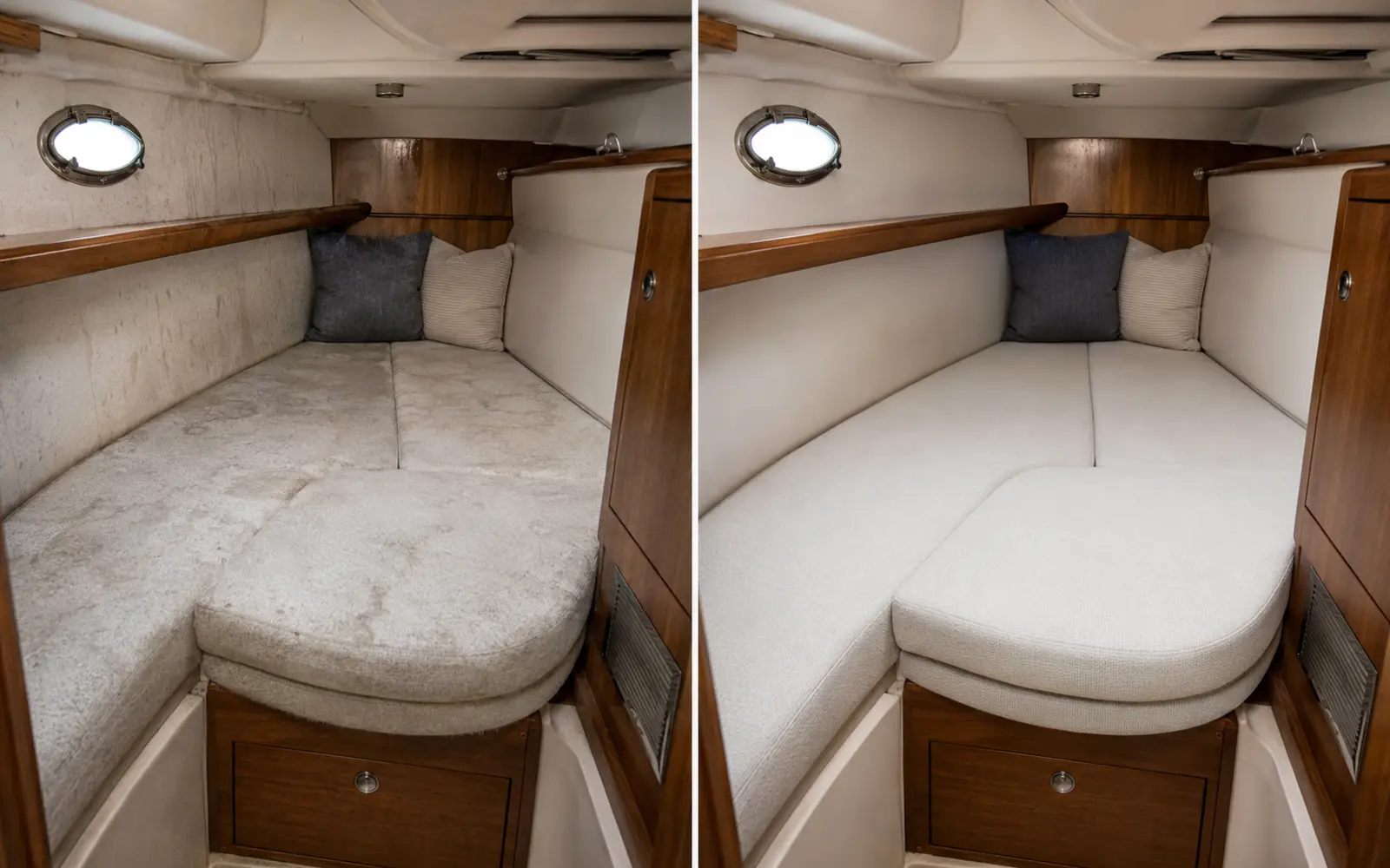 Avant et après le nettoyage d’une couchette de bateau