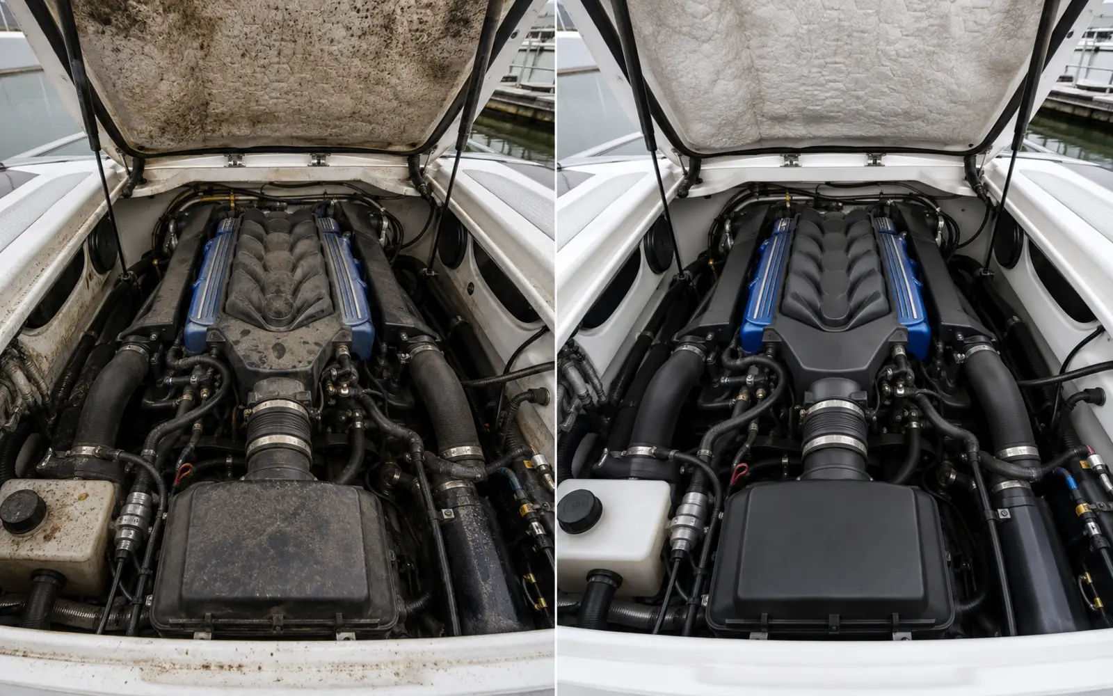 Avant et après le nettoyage d’un capot moteur