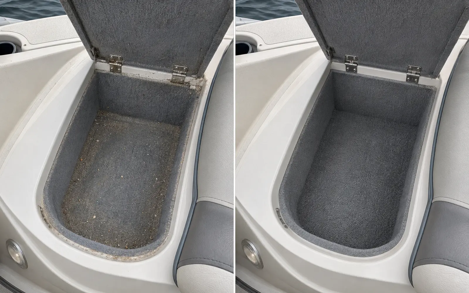 Avant et après le nettoyage de coffres de bateau